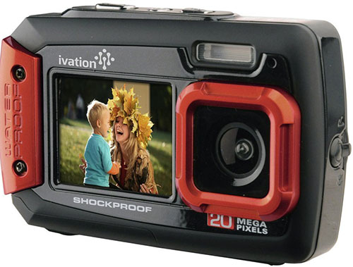 8. Ivation 20MP Underwater Shockproof Digital Camera & Video Camera w/Dual Full-Color LCD Displays - Fully Waterproof & Submersible Up to 10 Feet (Red)