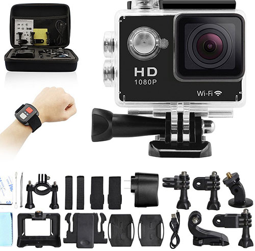 1. GeekPro 4.0 Sport Action Camera 2inch Sports Video WIFI Cam 12MP Underwater Camcorder 1080P Wrist 2.4G Wireless RF Remote Control Portable Carrying Bag