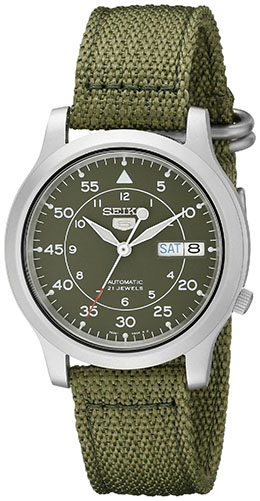 1. Seiko Men's SNK805 Seiko 5 Automatic Stainless Steel Watch with Green Canvas Strap