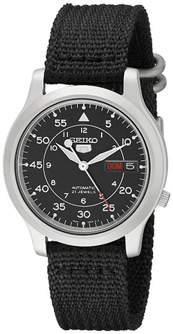 2. Seiko Men's SNK809 Seiko 5 Automatic Stainless Steel Watch with Black Canvas Strap