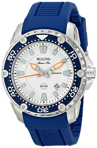 9. Bulova Men's 98B208 Stainless Steel Automatic Watch With Blue Rubber Band