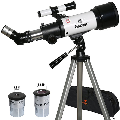 8. Gskyer Refractor 400x70mm Travel Telescope with 2 Eyepiece Aluminum Tripod & Canvas Case
