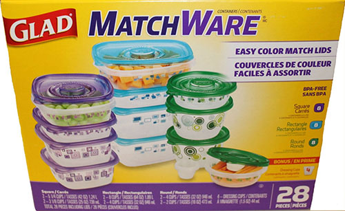 9. GladWare Glad Matchware Food Storage Containers Variety Pack Including Easy Color Match Lids Plus 4 Dressing Cups As A Bonus, 28 Total Pieces