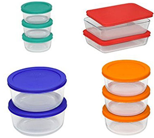 4. Pyrex Storage Set, Clear, Red, Orange, Blue, Green (20 Pieces)