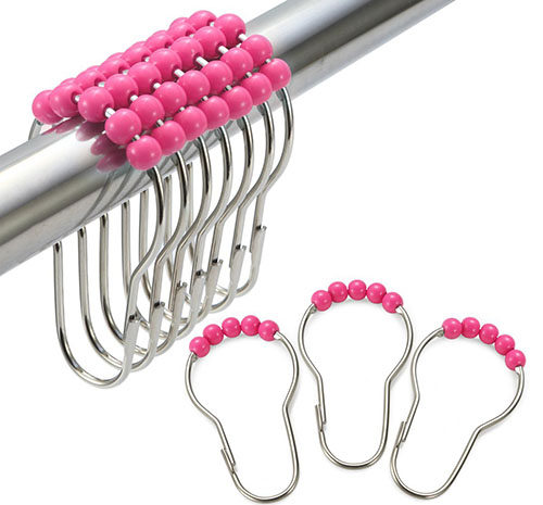1. Amazer Pink Shower Curtain Ring Hooks (Set of 12)