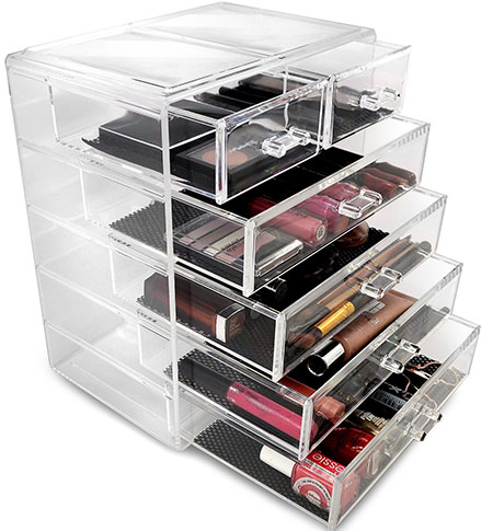 8. Sorbus® Acrylic Cosmetics Makeup and Jewelry Storage Case Display- 4 Large and 2 Small Drawers Space- Saving, Stylish Acrylic Bathroom Case