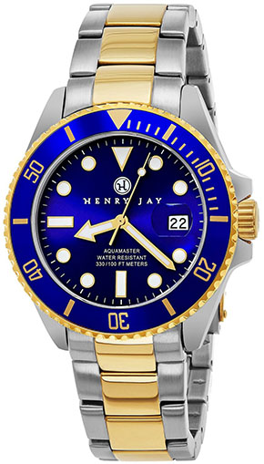 2. Henry Jay Mens Gold Plated Professional Dive Watch