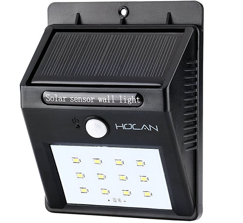 6. Solar Motion Sensor Light, Holan 12 LED Rainproof Powered Security Light Outdoor with 2 Intelligent Modes