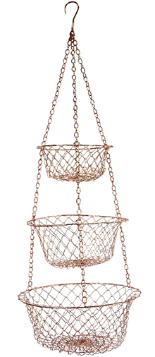 4. Hanging Three-Tiered Decorator Design Copper Basket