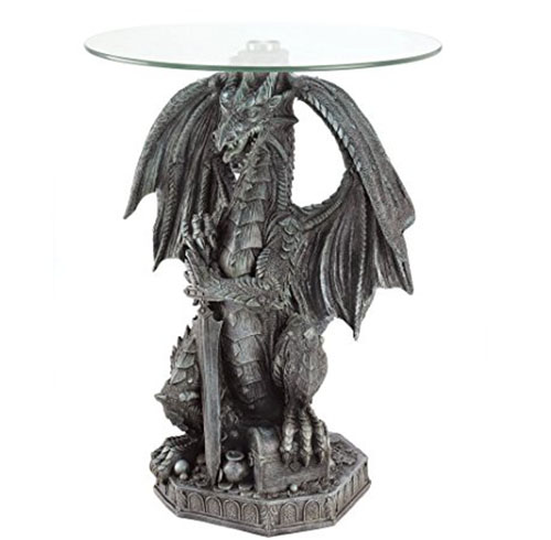 7. Guarding Dragon Stone Look Figural Home Accent Table