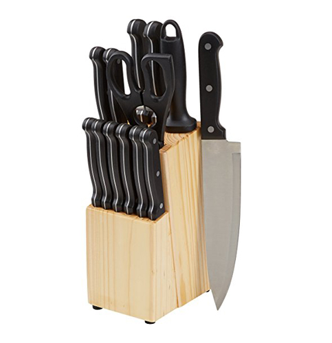 8. AmazonBasics 14-Piece Knife Set with Block