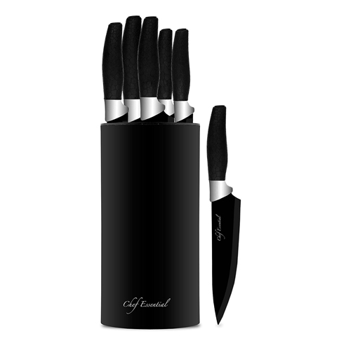 2. Chef Essential Black 7 Piece Knife Block Set