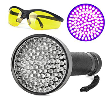 9. Escolite 100 UV 395nM LED Black light Flashlight, Pet Urine and Scorpion Detector Plus Free UV Protective Sunglass