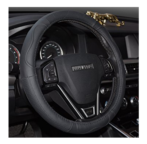 10. Rueesh Car Steering Wheel Cover - Black with Black Lines 