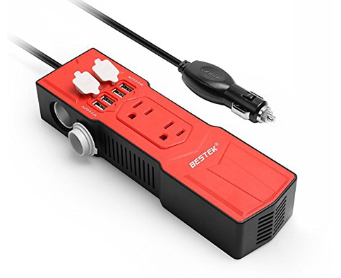 3. BESTEK 200W Power Inverter with 4.8A 4 USB Ports Car Adapter