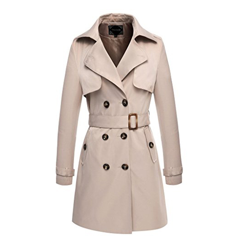 7. Valuker Women's Double Breasted Long Trench Coat with Belt