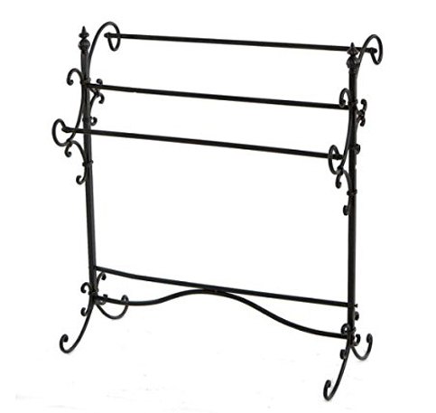 10. Elegant Scrolled Metal 3-Bar Quilt Stand