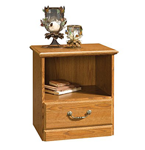 4. Sauder Orchard Hills quality nightstand, carolina oak finish, open shelf and a drawer