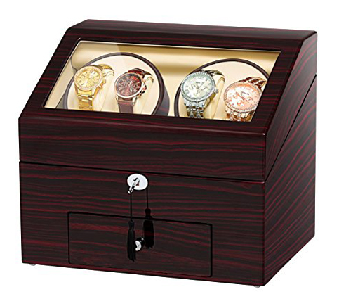 9. JQUEEN Automatic Wooden Watch Winder Box