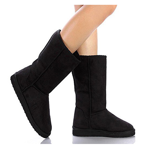 7. Soda Women’s Faux Suede Fur Mid-Calf Flat Boot