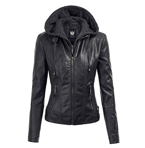 1. Lock and Love Hooded Faux Leather Jacket