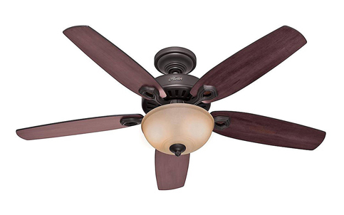 6. Hunter 53091 Deluxe 5-Blade Single Light Ceiling Fan