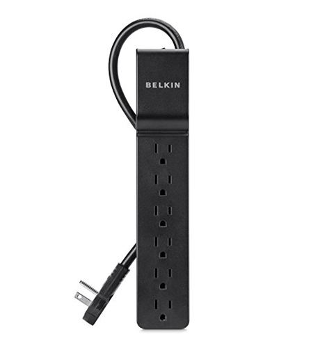 1. Belkin BSE600-06BLK-WM Outlet Power Strip Surge Protector.