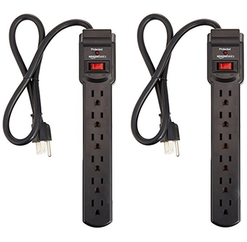 8. AmazonBasics 6-Outlet Surge Protector Power Strip 2- Pack.