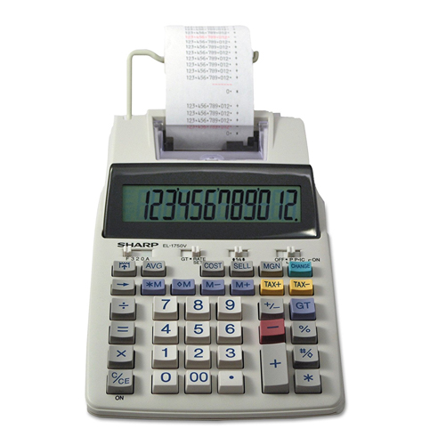 7. Sharp EL-1750V 12 Digit 2-Color Printing Calculator