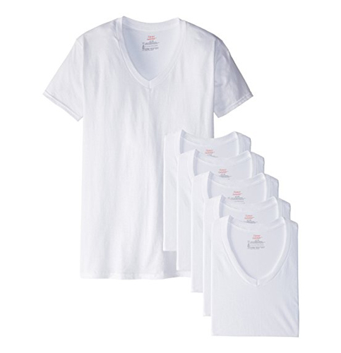 10. Hanes Men’s White V-Neck T-Shirts (6-Pack)