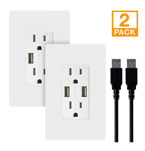 1. TOPGREENER USB Charger Outlet (TU2154A-W-MCB-2PCS) – Pack of 2