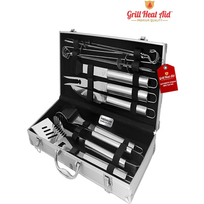 6. Grill Heat Aid Stainless Steel 12-Piece BBQ Smoker Accessories
