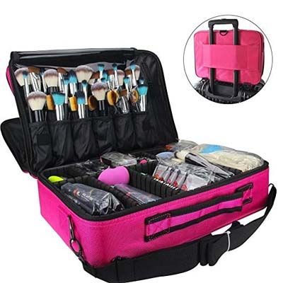 7. MONSTINA 3 Layer Cosmetic Organizer Makeup Case