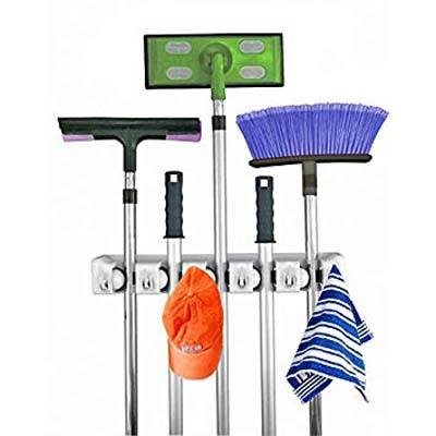 10. Home-it 5 Position Mop and Broom Organizer with 6 Hooks