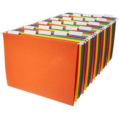 2. AmazonBasics 25-Pack Assorted Colors Hanging File Holders