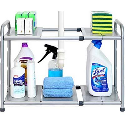 7. SimpleHouseware Stackable under Sink Organizer Rack, Silver