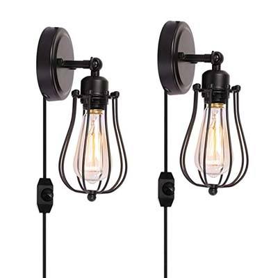 9. Kingmi 2 Pack Industrial Wall Sconce Plug-in (HARDWIRE)