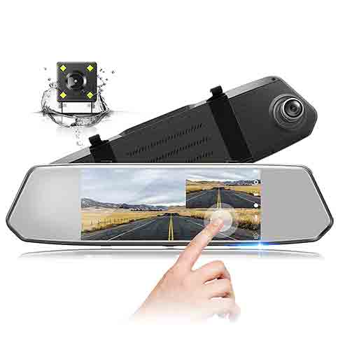 2. TOGUARD 7” Mirror Dash Cam Touch Screen